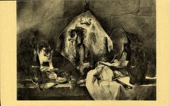 VINTAGE POSTCARD Chardin the Line Paris Museum Of Louvre Poisson Cat