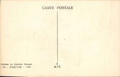 Historia de la POSTAL de la VENDIMIA del directorio francés 1799 del traje