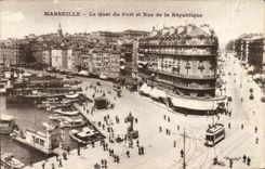 CPA Marseille Le Qual du Port et Rue de la Republique Bateaux Tramway
