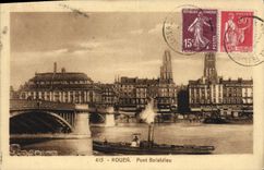 CPA Rouen Pont Boieldieu Bateau