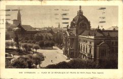 VINTAGE POSTCARD Strasbourg Places Republic and palate of the Rhine