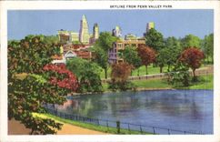 VINTAGE POSTCARD New City Hall Skyline from PEN Valley Park