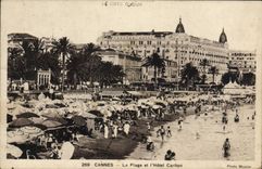 VINTAGE POSTCARD Cannes the Beach and the Carlton Hotel