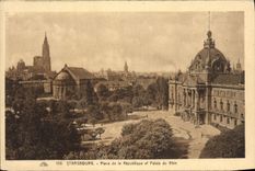VINTAGE POSTCARD Strasbourg Places Republic and Palate of the Rhine