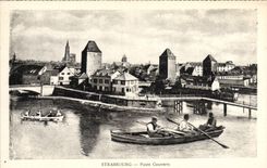 VINTAGE POSTCARD Strasbourg Bridge Covered Boat