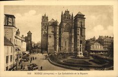 VINTAGE POSTCARD Rodez the Cathedral and the Public garden