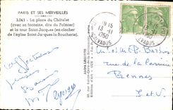 CPM Paris Et Ses Merveilles Place du Chatelet et la tour Saint Jacques de l'eglise Saint Jacques la Boucherie