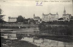 VINTAGE POSTCARD Pau the Castle and the Gassion Hotel Seen from of Gave