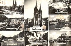 MODERN CARD Quimper footbridges on Odet and the cathedral Battle field