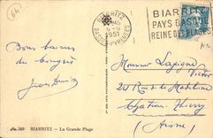 VINTAGE POSTCARD Biarritz Main beach