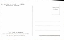 MODERN CARD Corsica Ajaccio In the cathedral on a marble plate last words of Napoleon 1st