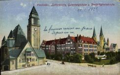 CPA Wiesbaden Lutherkirche Gutenbergschule 