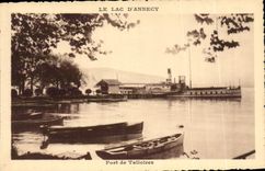 POSTAL de la VENDIMIA el lago portuario annecy de Talloires