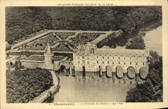 POSTAL Chenonceaux de la VENDIMIA el castillo visto de costoso plano