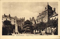 VINTAGE POSTCARD Holy Malo Public garden Dugay Trouin and the Post office