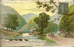 VINTAGE POSTCARD Fantaisie Shepherd Sheep Water mill