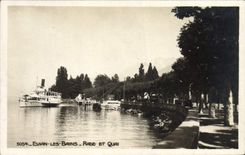 VINTAGE POSTCARD Evian Les Bains Roads And Quay Boat