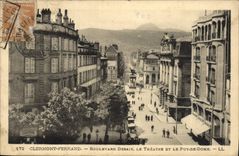 VINTAGE POSTCARD Clermont Ferrand Desaix Boulevard the Theater and Puy de Dome