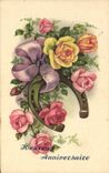 VINTAGE POSTCARD Happy Fleurs Birthday Horseshoe
