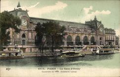 CPA Paris La Gare d'Orsay Bateau Peniche 