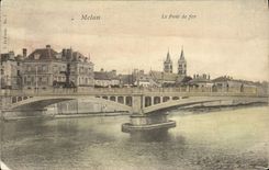 VINTAGE POSTCARD Melun the iron Bridge