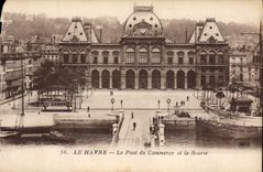 VINTAGE POSTCARD Le Havre the Bridge Commercial and the Stock Exchange Boat Tram