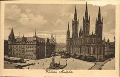 VINTAGE POSTCARD Wiesbaden Marktplatz