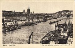 VINTAGE POSTCARD Rouen Seen on the Seine taken of the Transporter bridge Boats