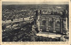 POSTAL Lyon Notre Dame De Fourviere Seen de la VENDIMIA en Lyon y la ensambladura del Rhone y del Saone