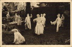 VINTAGE POSTCARD Clermont Ferrand Garden of the Petrifying Fountain Dog Goat