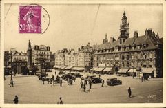 VINTAGE POSTCARD Lille the Great Place and the old Automobile Stock Exchange