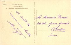 VINTAGE POSTCARD Lille the Great Place and the old Automobile Stock Exchange