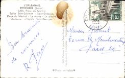 CPM Pithiviers Place du Martroi Eglise Saint Salomon Saint Gregoire Le musee La piscine