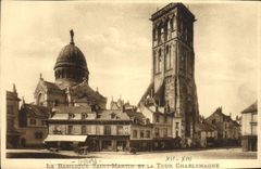 VINTAGE POSTCARD Tours the Basilica Martin Saint And the Charlemagne Tower