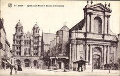VINTAGE POSTCARD Dijon Church Saint Michel and Trading house
