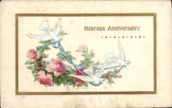 CPA Fantaisie Fleurs Colombes Heureux Anniversaire