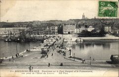 VINTAGE POSTCARD Boulogne On Sea Panorama On the Marguet Bridge and the Fish shop seen from of the hotel of Louvre Boats