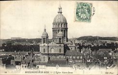 POSTAL Boulogne de la VENDIMIA en el mar la iglesia de Notre Dame