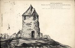 VINTAGE POSTCARD Crecy the Battle Mill of or Edouard III observed the Militaria battle