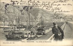 POSTAL de la VENDIMIA Menton el embarcadero y los barcos de navegación de Garavan