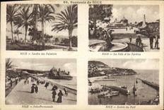 Jardín de la POSTAL de la VENDIMIA Niza de la caminata y de los jardines lanzados lanzados palmeras entrados de los barcos portuarios