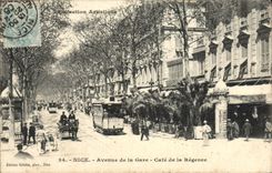 CPA Nice Avenue de la Gare Cafe de la Regence Tramway