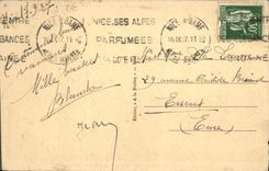 Placa de la POSTAL de la VENDIMIA Niza del montaje del boro visto hacia Villefranche y el cacto de Mónaco