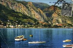 POSTAL de la VENDIMIA Menton vista en los barcos de Garavan