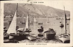 De la VENDIMIA de la POSTAL interior Menton de los barcos portuarios