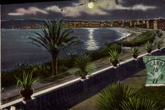 VINTAGE POSTCARD Cannes Seen from of the Small cross Night effect