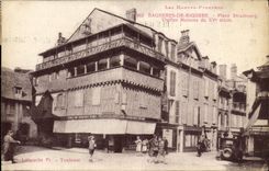 VINTAGE POSTCARD Bagneres de Bigorre Places Strasbourg Vieilles Houses of the 15th Car