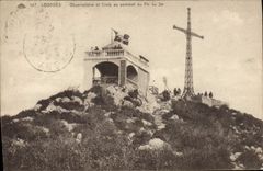 VINTAGE POSTCARD Heavy Observatory and Cross at the Top of the Peak of Jer