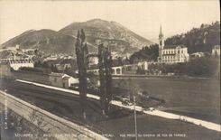 VINTAGE POSTCARD Heavy Basilica of the Peak of Jer the castle Seen from of the railroad of Tarbes