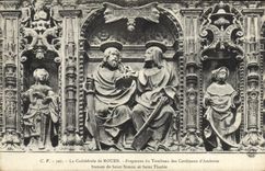 VINTAGE POSTCARD Rouen Cathedral Fragment of the tomb of the cardinals of Amboise Statues of Saint Simon and Saint Thadee